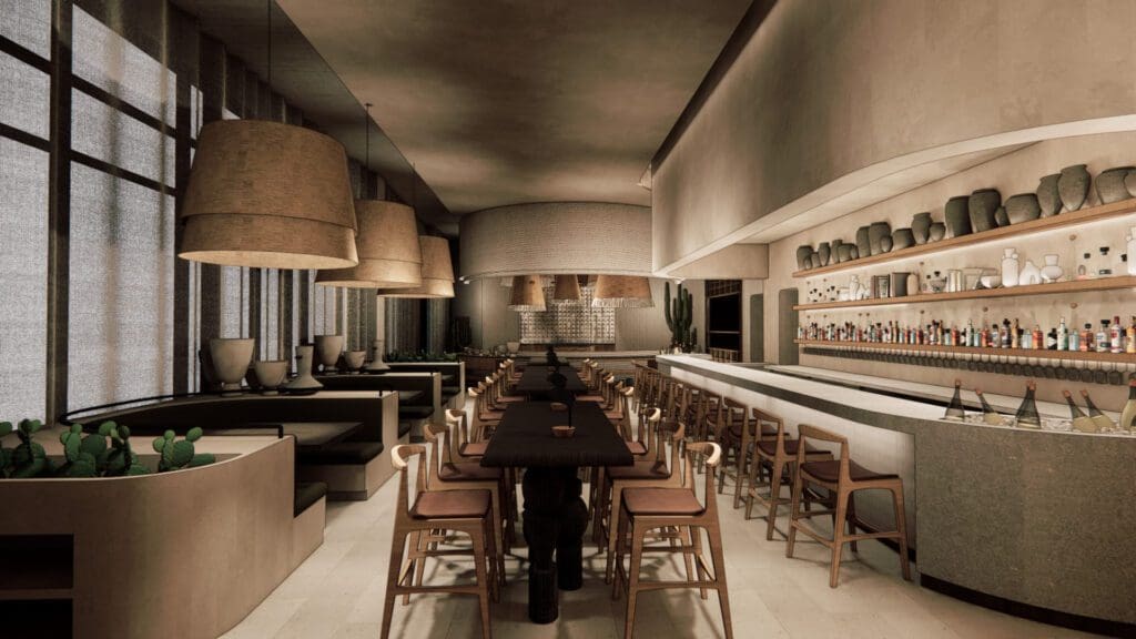 Opening this December, Puerto Cocina & Bar is a seafood-forward concept from Gerado Barrera and Mauricio Gallegos. (Rendering courtesy of Puerto Cocina & Bar/Coeval Studio)