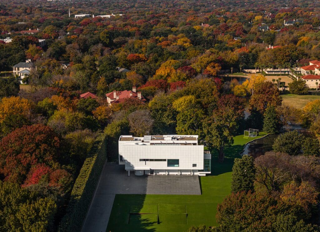 An aerial view of the Rachofsky House. (Photo by JA2 / Compass)