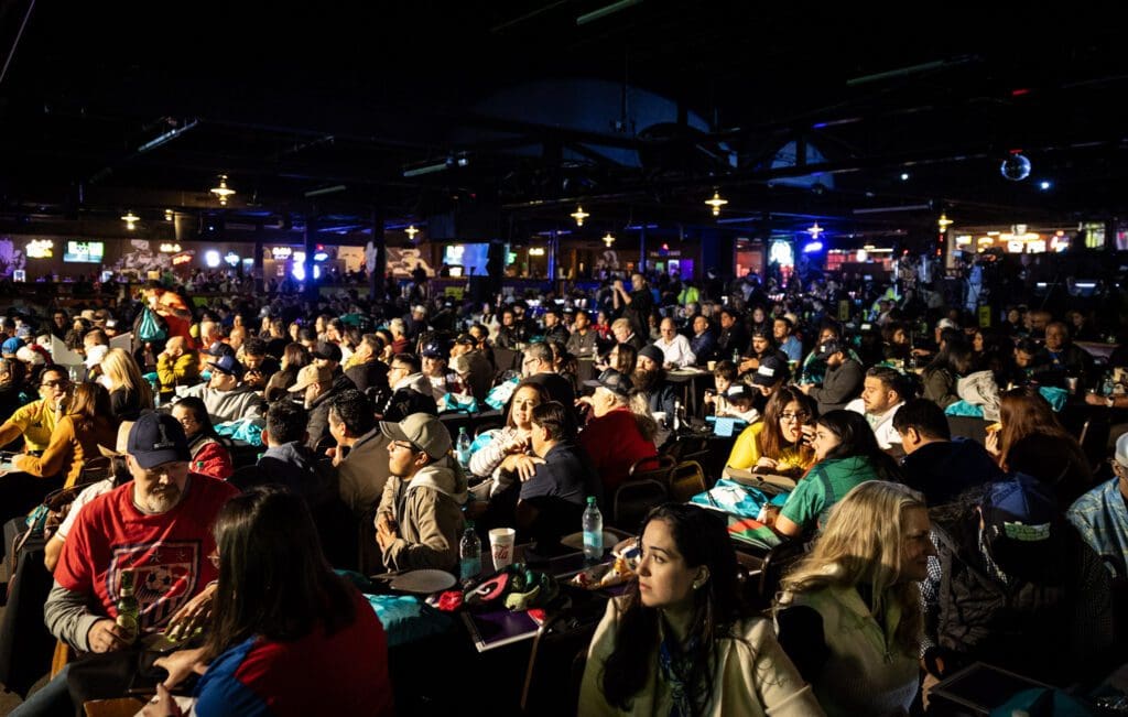 Around 2,000 soccer fans packed Billy Bob's Texas for the draw party. (Photo by Brooks Burris/Visit Fort Worth)