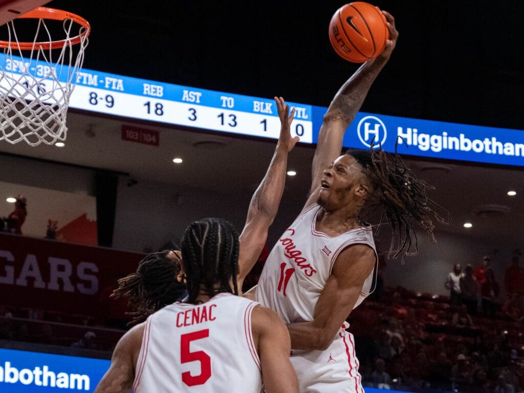 University of Houston unicorn JoJo Tugler has been trying to collect poster moments. (Photo by F. Carter Smith)