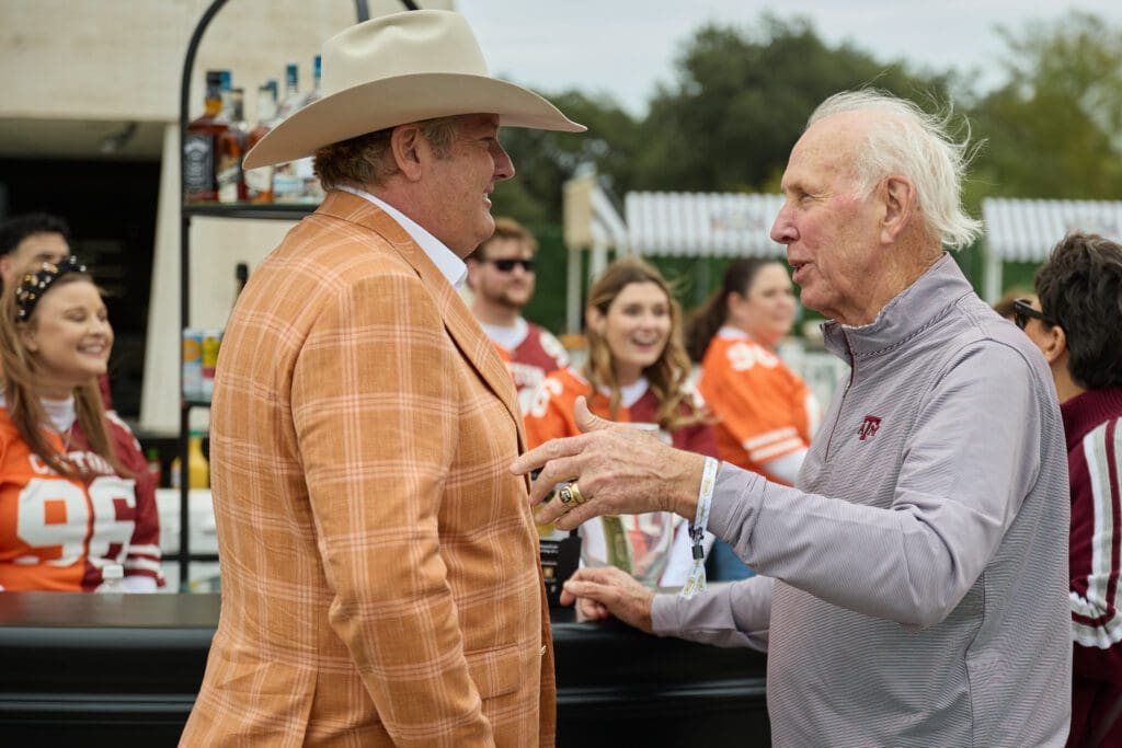 Pete Bell with legendary former Texas A&M coach R.C. Slocum at the Cotton Holdings Lone Star Showdown tailgate (Photo courtesy of Cotton Holdings) (Photo by Courtesy of Cotton Holdings)
