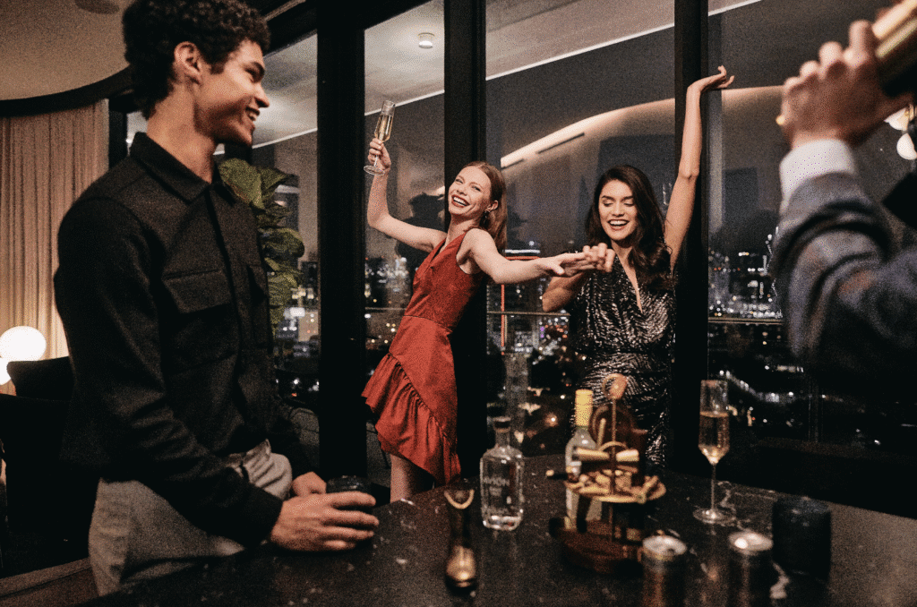 The Virgin Hotel rooftop delivers some of the most coveted firework views in Dallas, making midnight a moment worth toasting from above the city.