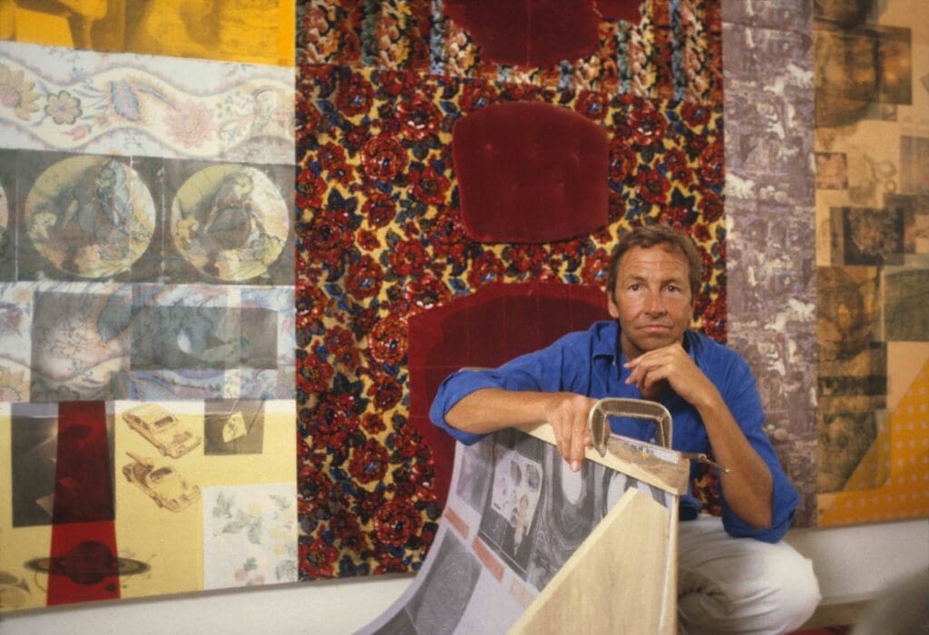 Robert Rauschenberg with "Mongolian Cousin (Spread)," 1980, in his studio, Captiva, Florida, 1980. (Robert Rauschenberg Foundation Archives, New York)