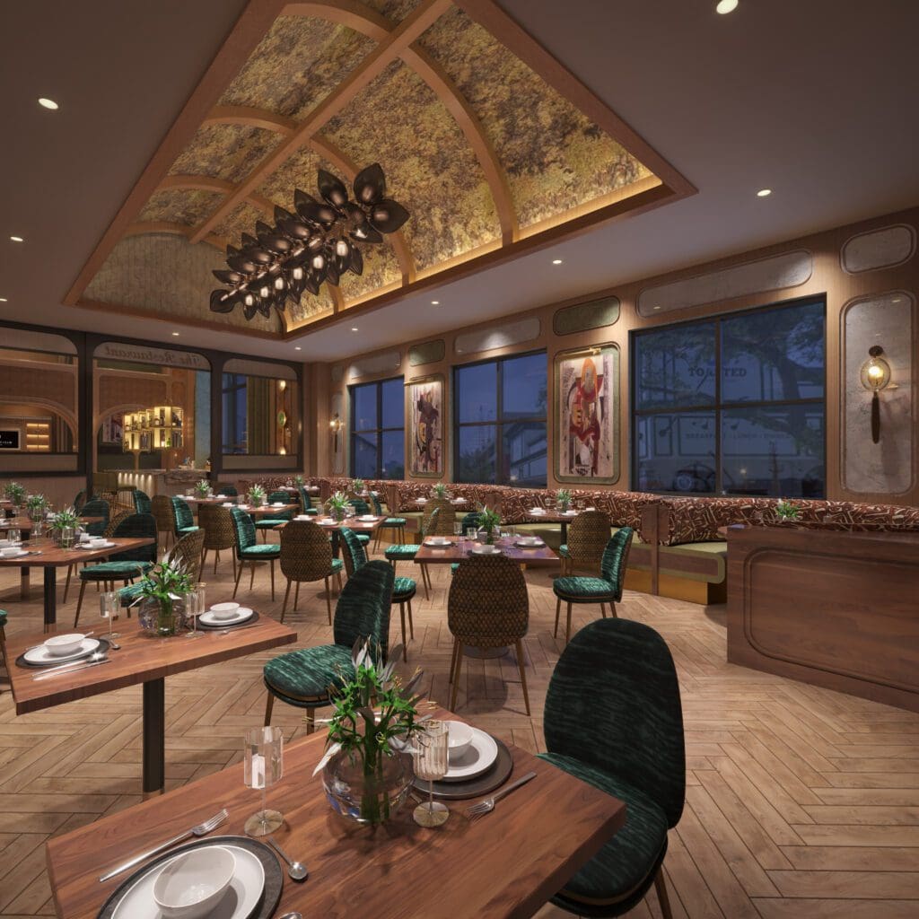 At Legacy Club, a contemporary American restaurant will serve seafood towers, sushi, and Texas-sourced steaks. (Rendering courtesy)