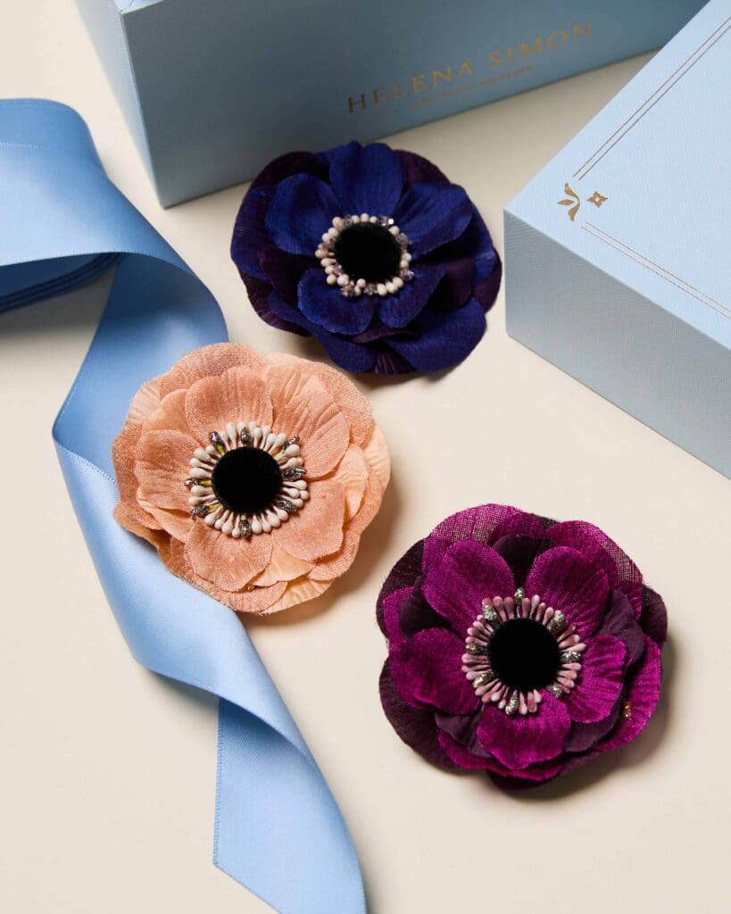 Helene Simon Anemone brooches in a variety of colors