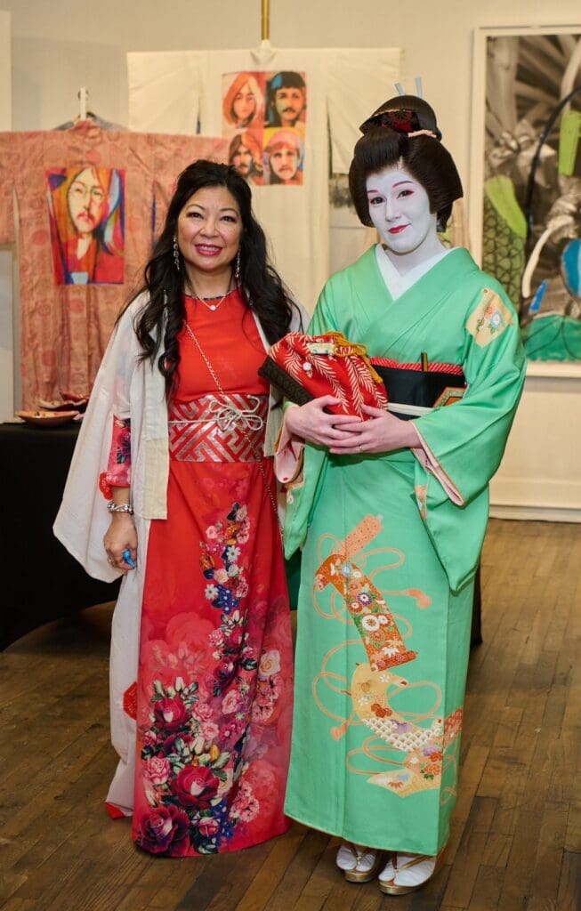 Tina Zulu, Hisako “The Houston Geisha” Cabell at Kimono Zulu's pop-up at Foltz Fine Art Holiday Market
