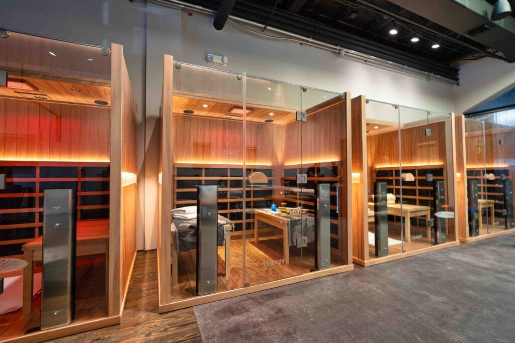 Four of the Clearlight® Infrared Saunas installed at Houston's Löyly Sauna Lounge. Photo by Tia Ray.