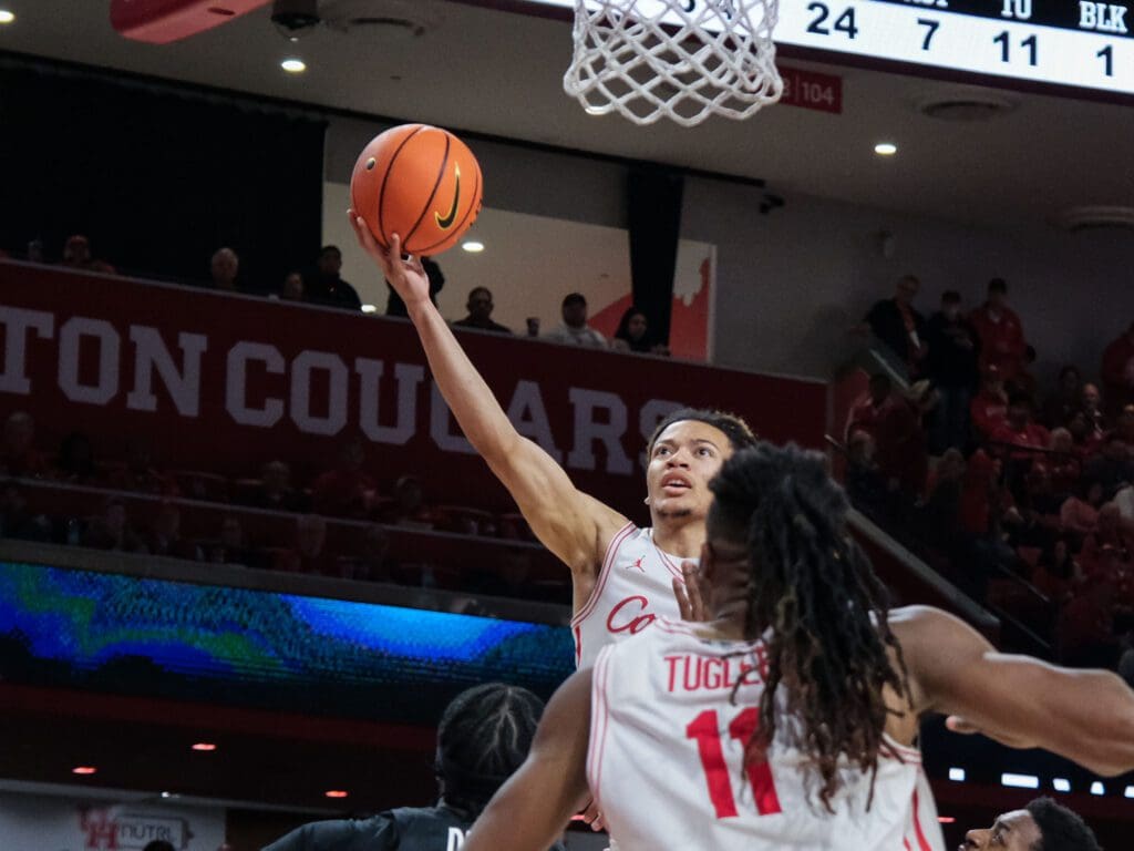 University of Houston freshman point guard Kingston Flemings gets to rim at will. (Photo by F. Carter Smith)