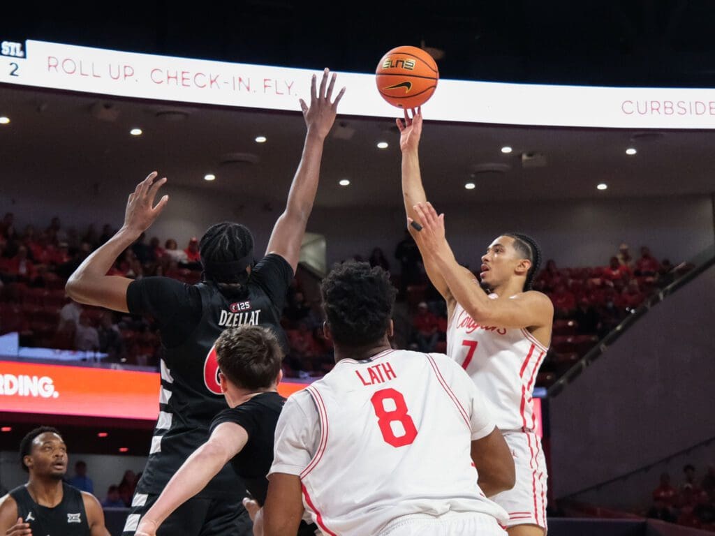 Former University of Houston guard Milos Uzan's floater in the lane is a thing of beauty. (Photo by F. Carter Smith)