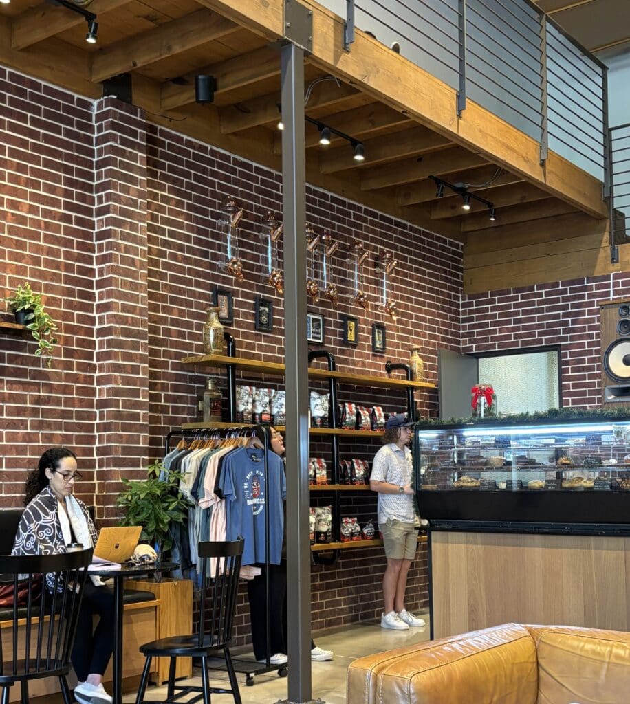 A full display of available pastries is available at the front of the shop.