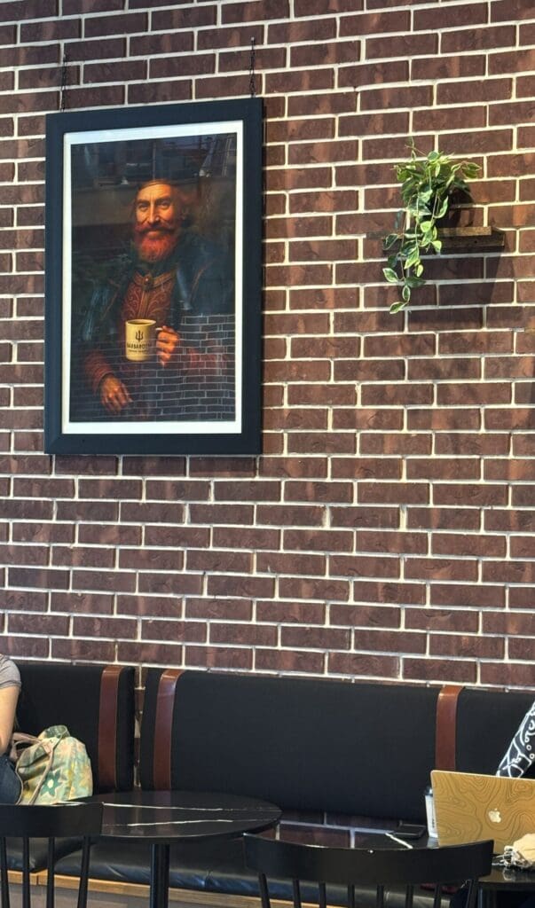 The namesake of Barbarossa Coffee is on display in the shop - literally translated, it means "Red Beard" and is the logo for the coffee shop.