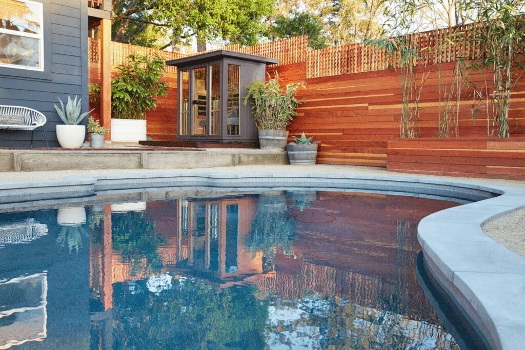 A home installation of one of Clearlight's outdoor infrared saunas. Photo courtesy of Clearlight®.