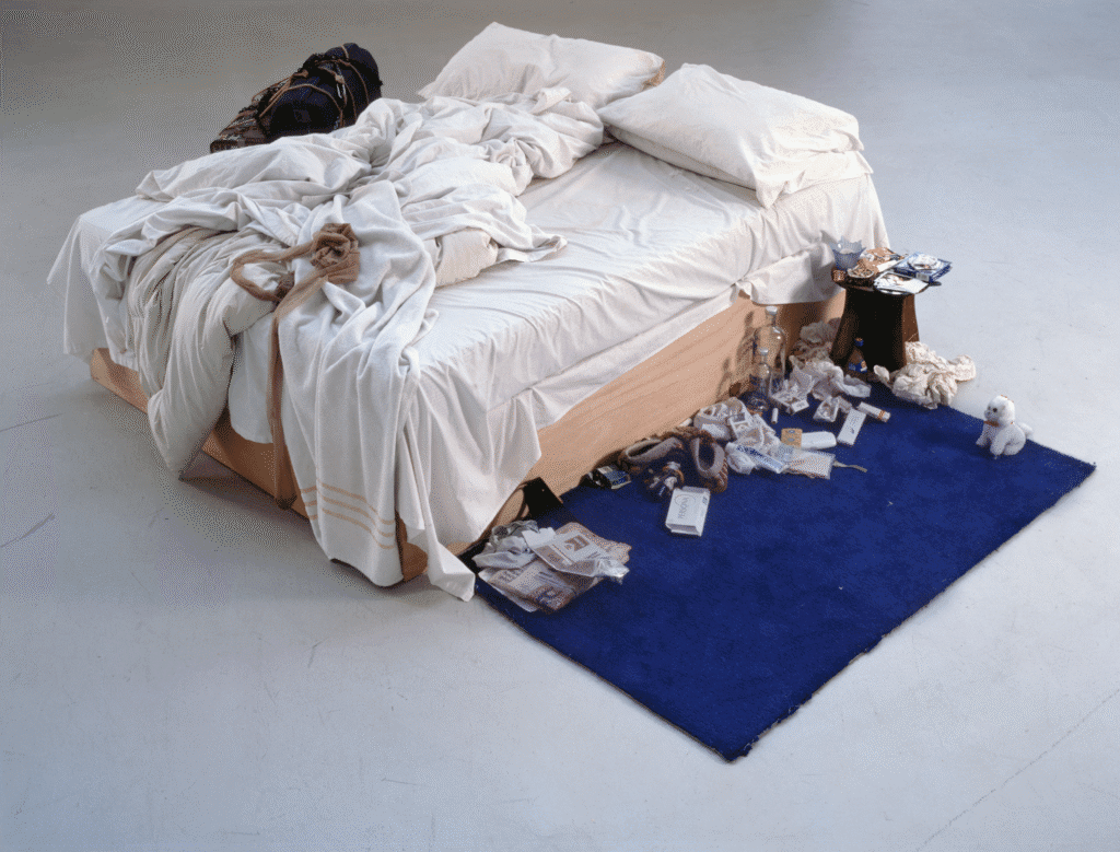 Tracey Emin's "My Bed," 1998, in the exhibition "Tracey Emin: A Second Life" at Tate Modern (© Tracey Emin. Courtesy The Saatchi Gallery, London.  Photo by Prudence C)