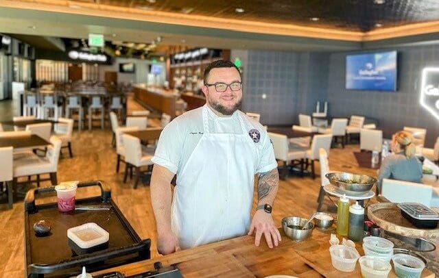Chef Baker in the the kitchen at the ballpark. (Photo couresty of Logan Baker)