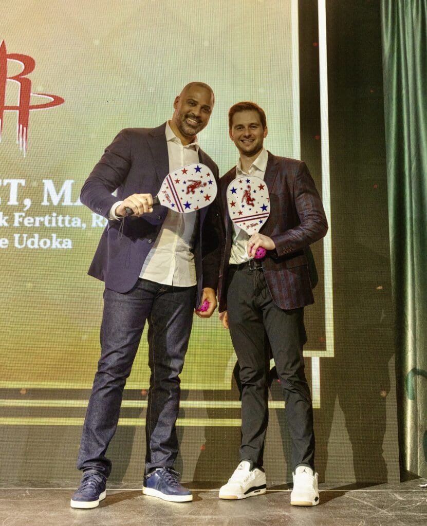 Houston Rockets head coach Ime Udoka and Rockets Alternate Governor Patrick Fertitta went paddles up at the 'Heart of a Champion' gala.