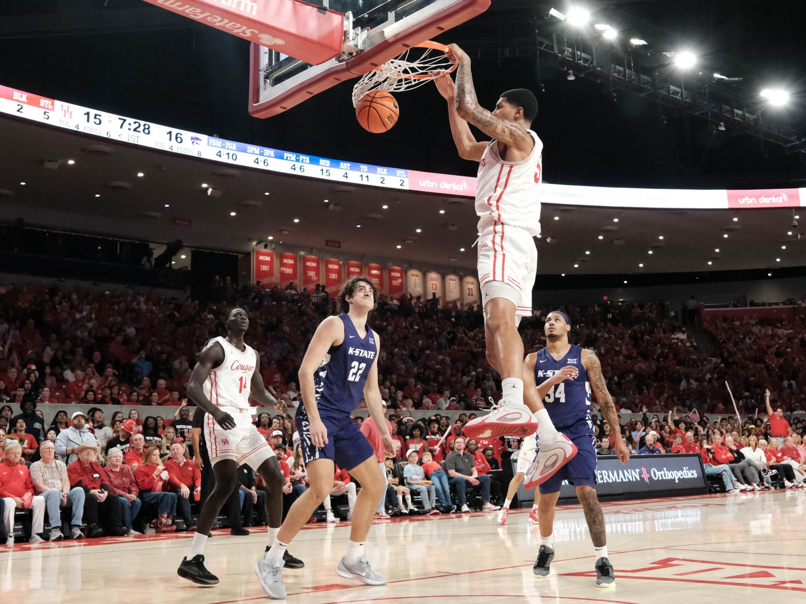 University of Houston Cougars men’s basketball team defeated the Kansas State Wildcats 78-64, as Emmanuel Sharp scores 23 points, in a Big XII contest at the Fertitta Center, February 14, 2026