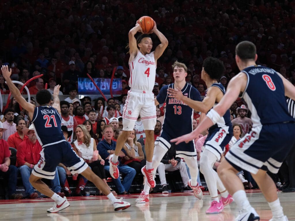 University of Houston point guard Kingston Flemings knows how to find his teammates. (Photo by F. Carter Smith)