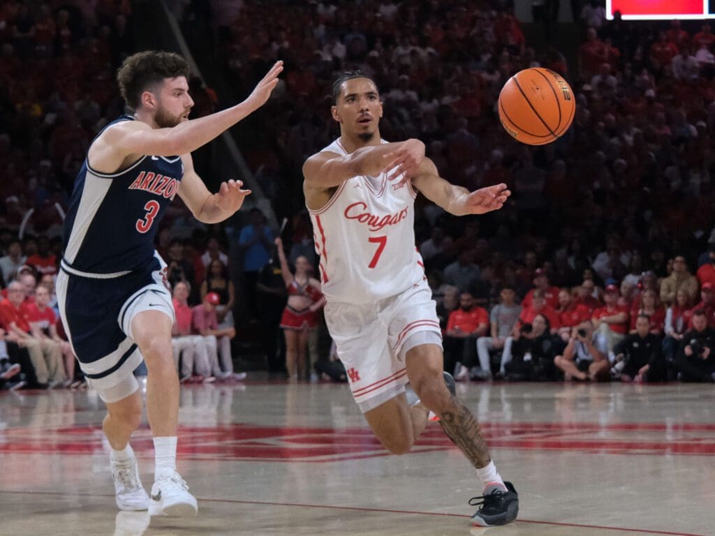 University of Houston guard Milos Uzan gives Kelvin Sampson two point guard creators. (Photo by F. Carter Smith)