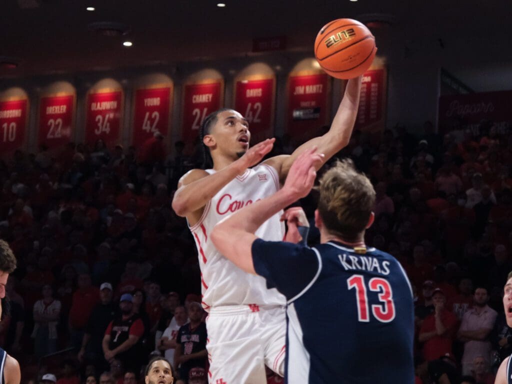 University of Houston guard Milos Uzan brings a deadly floater game and more to the table.(Photo by F. Carter Smith)
