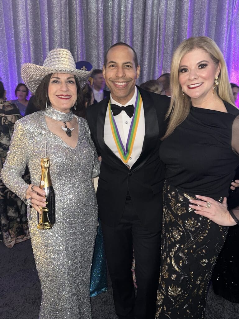 Ellie Francisco, Bryce Kennard, Angela Hernandez at the San Luis Salute to Galveston Mardi Gras (Photo by Shelby Hodge)