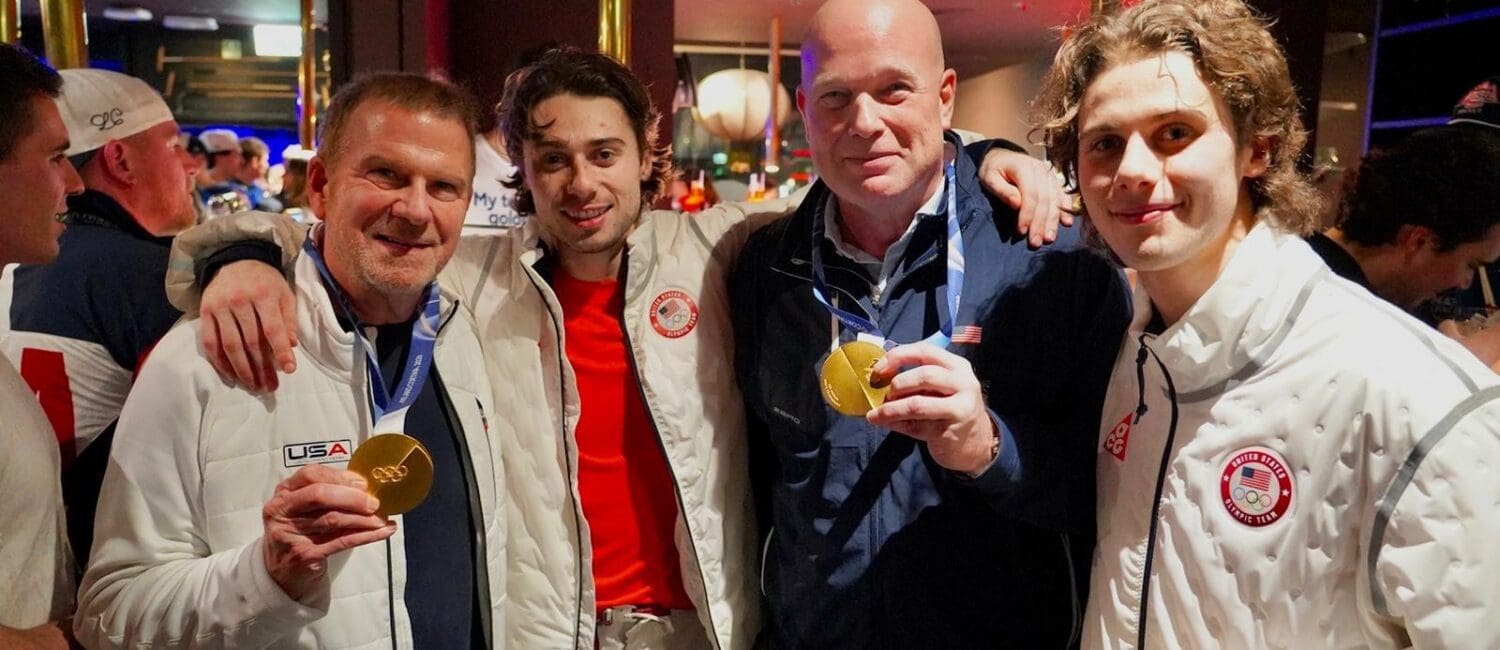 (L-R) Ambassador Fertitta, Quinn Hughes, Ambassador Whitaker, Jack Hughes