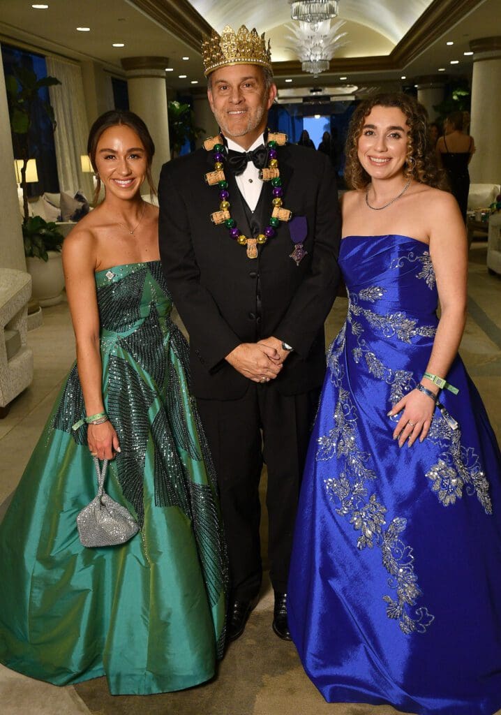 Lauren Rozas, Knights of Momus King Steven Conner, Isabel Resto at the San Luis Salute (Photo by Dave Rossman)