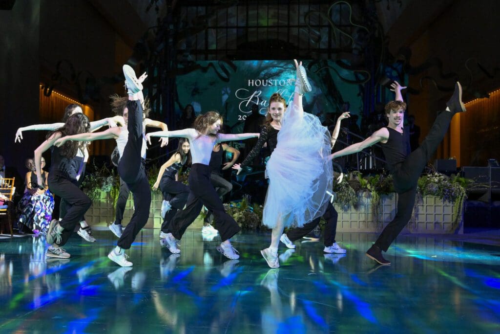 Houston Ballet corps and apprentices dance to Abba for the Ballet Ball in the Grand Foyer of Wortham Theater Center(Photo by Michelle Watson, CatchlightGroup.com)