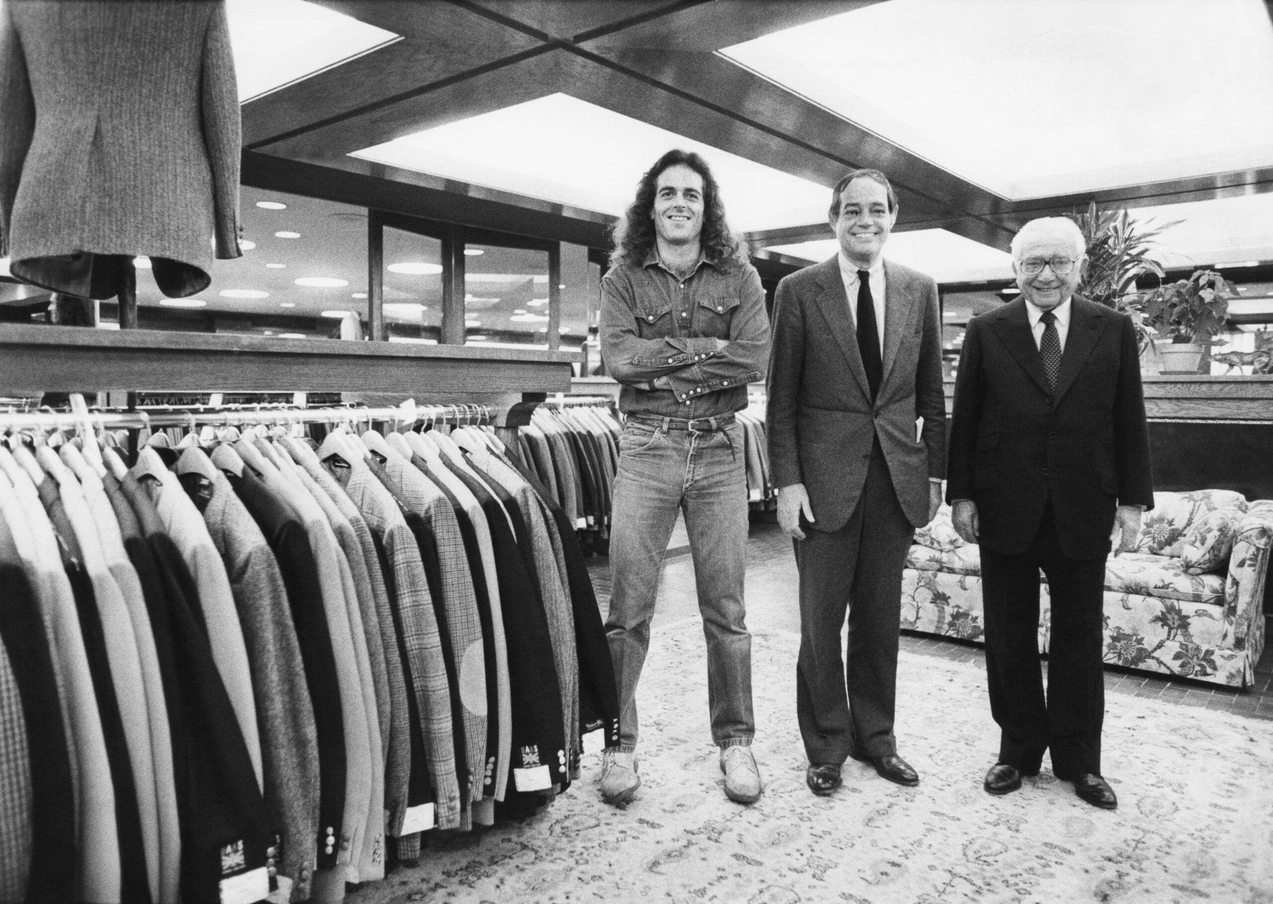 From right: Barney Pressman, the founder of Barneys, with his son Fred and grandson Gene in the clothing store at Seventh Avenue and 17th Street in Manhattan, Nov. 28, 1979. (Jack Manning/The New York Times)