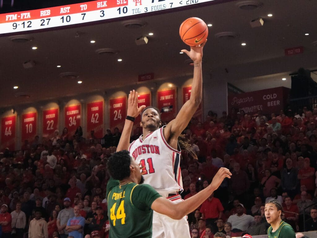 University of Houston center JoJo Tugler is much better when he gets to face the basket and see the entire floor. (Photo by F. Carter Smith)