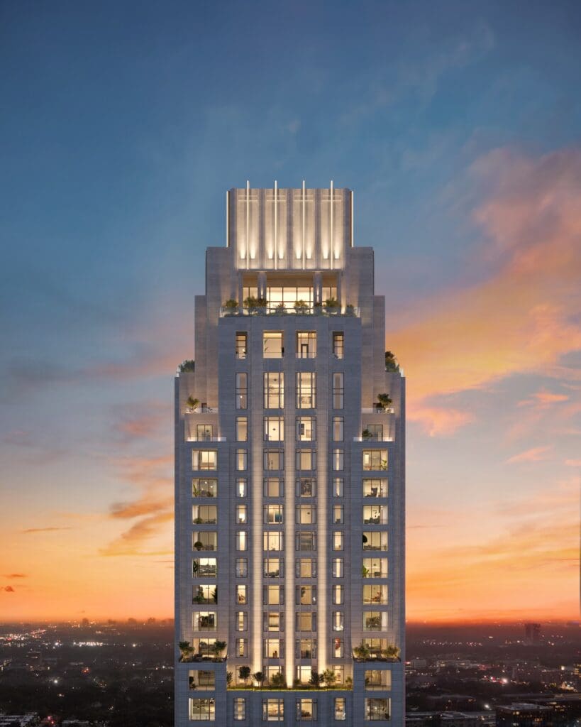 Rendering the 45-story crown of The Ritz-Carlton Residences, Houston as imagined at dusk (Photo by Albert Chen Photography)