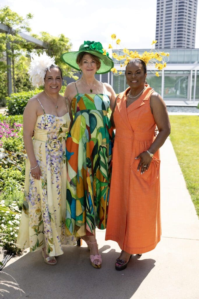 Co-chairs Tina Arias Peterman, Nicola Fuentes Toubia, Demetra Jones at the Hermann Park Conservancy 'Hats in the Park' luncheon (Photo by Jenny Antill)
