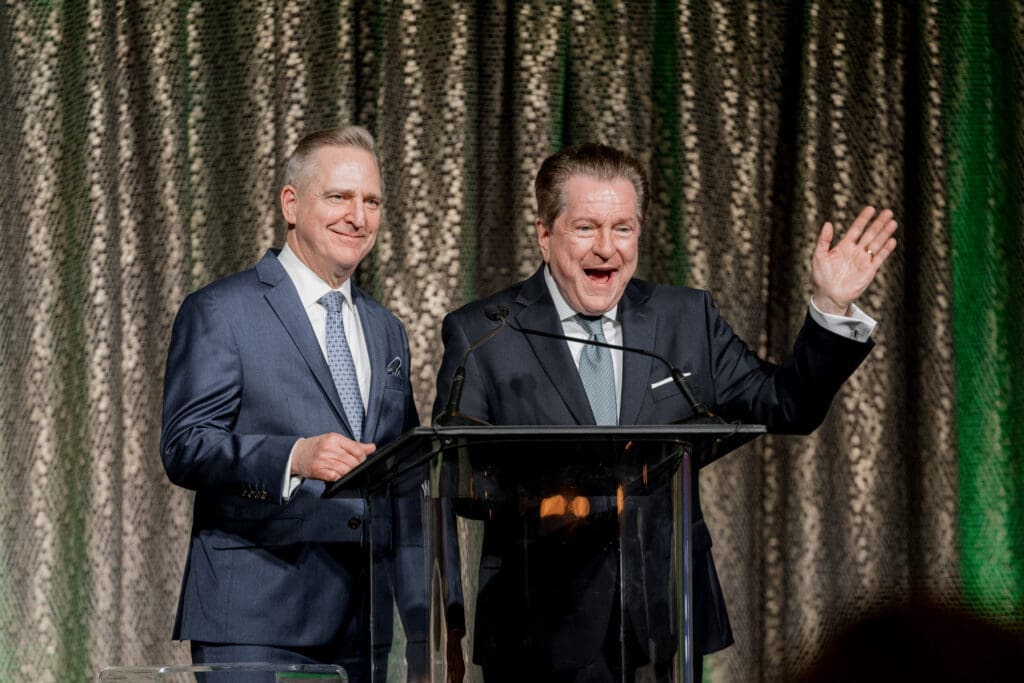 Preservation Houstonian's Good Brick Award dinner chairs Kurt Grether and Bill Stubbs (Photo by Lorena Argueta)