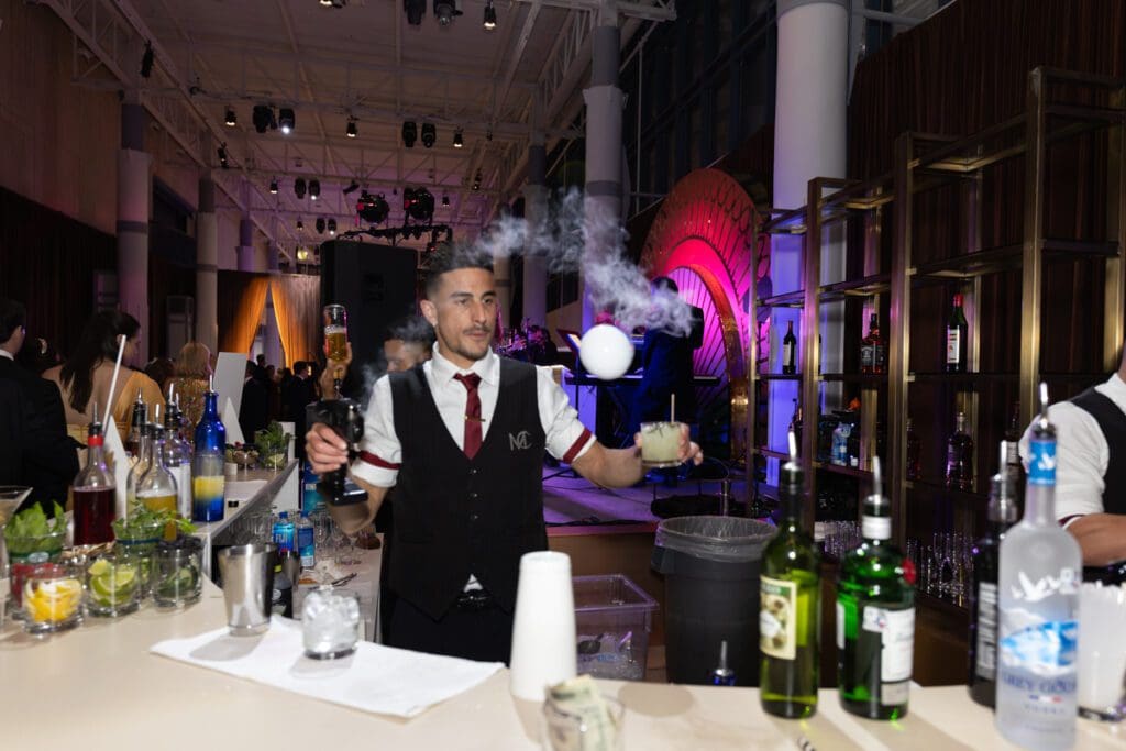 Making magic with cocktails at the Houston Museum of Natural Science 'Futurama!' gala  (Photo by HMNS  photographer Mike Rathke)