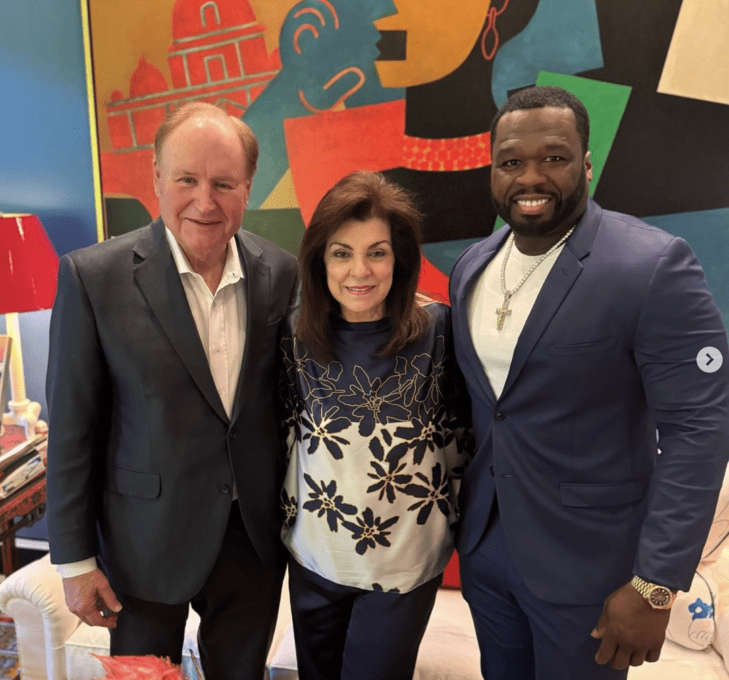 Gary Petersen, Laura Ward, Curtis '50 Cent' Jackson at a Houston Children's Charity event at Petersen's River Oaks  home (Instagram photo)