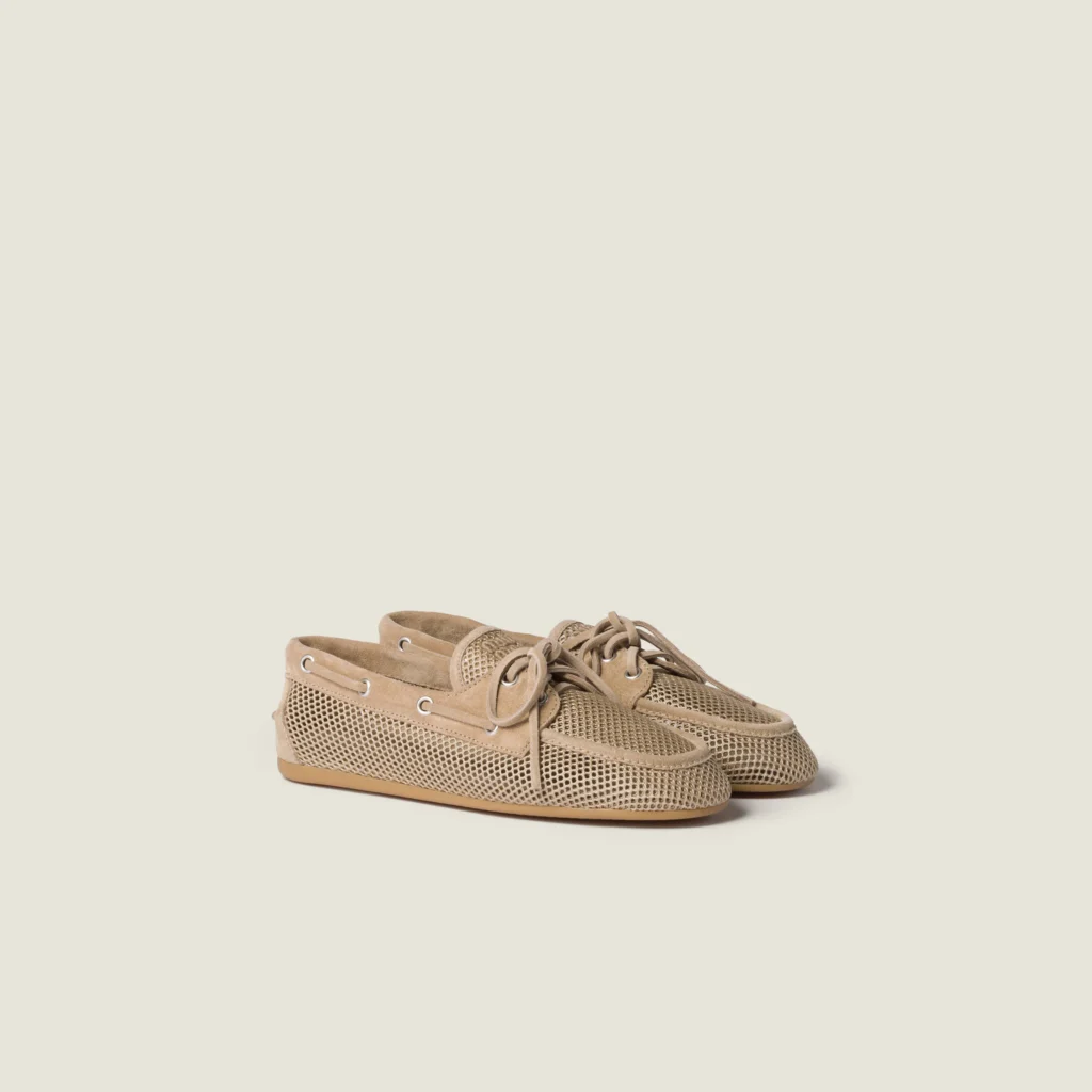 Mesh and suede boat shoes. 