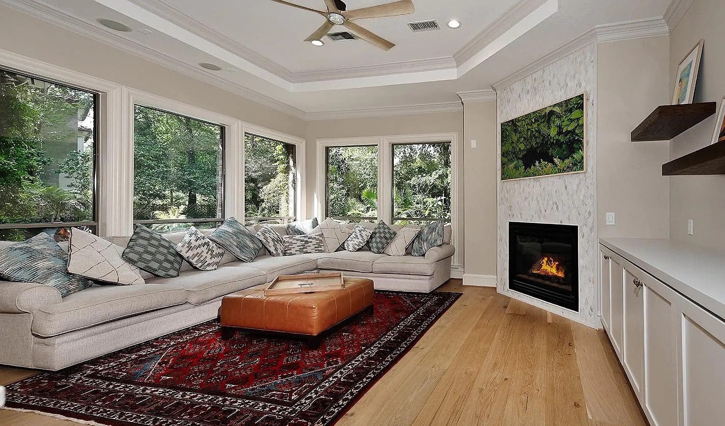 Rows of windows at 19 Hunnewell Way give an abundance of natural light and add a softness to the space.
