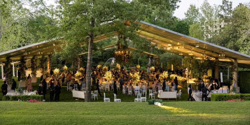 The Bayou Bend party tent dressed in flowers by The Events Company for the weekend festivities (Photo by Jenny Antill)