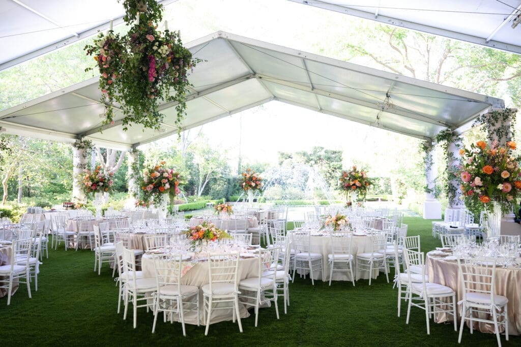 The Bayou Bend party tent dressed in flowers by The Events Company for the weekend festivities (Photo by Wilson Parish)