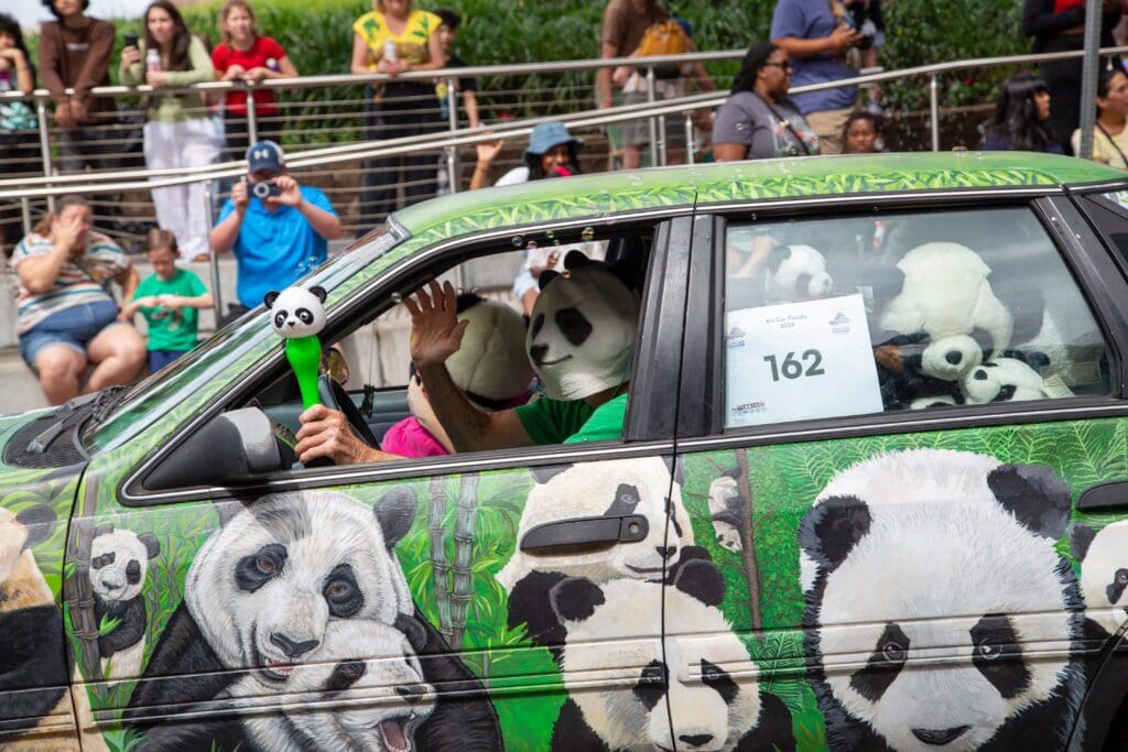 "Pandamonium" by Kelly Packard-Rowley and Jim Robertson at the Orange Show's 39th Annual Art Car Parade. (Photo by Mike Herrera)