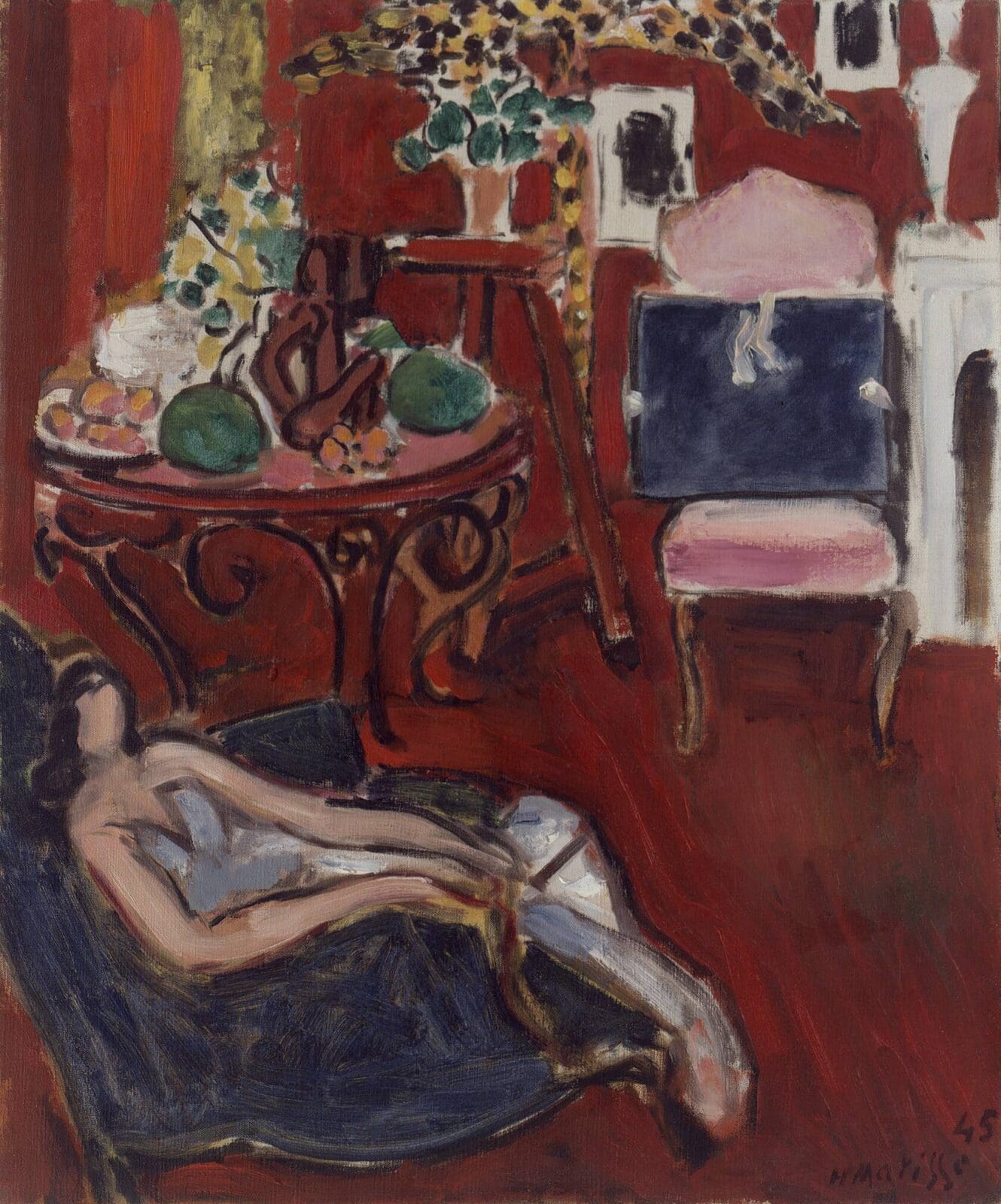 Henri Matisse, “The Blue Portfolio,” 1945, oil on canvas, Museum Berggruen, Neue Nationalgalerie, Berlin, @2026 Succession Matisse/ Artists Rights Society (ARS), New York. Image courtesy MFAH.