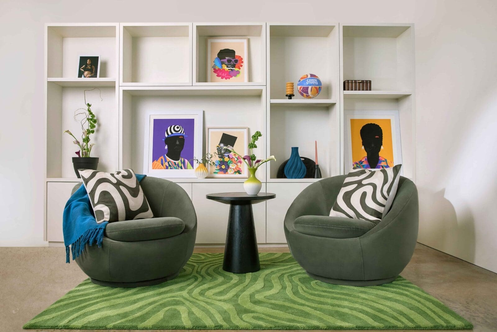 The artist’s collection for Walmart, with his posters (Photo André Jones. Production Design Osasu Asalu / think modern. Design Assistant Uyi Ewansiha.)