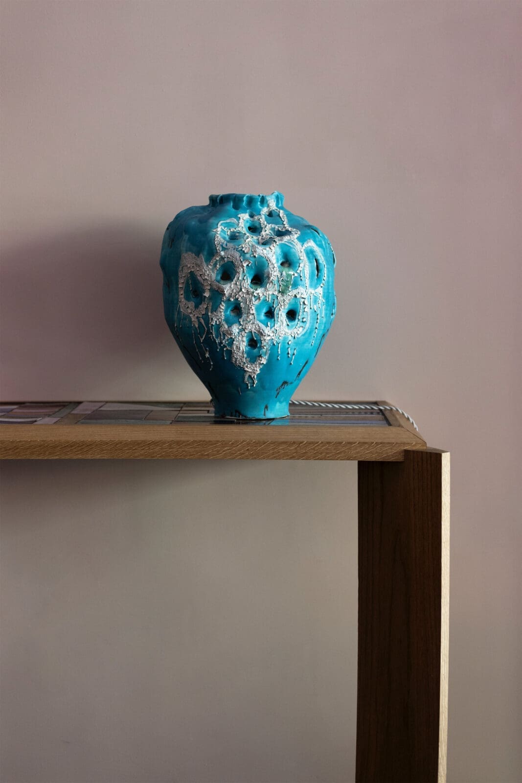 Untitled Lamp 3, 2025 by Jane Yang-D'Haene; Jogakbo Console by D'Haene Studio, available exclusively at The Future Perfect (Photo by David Sierra)