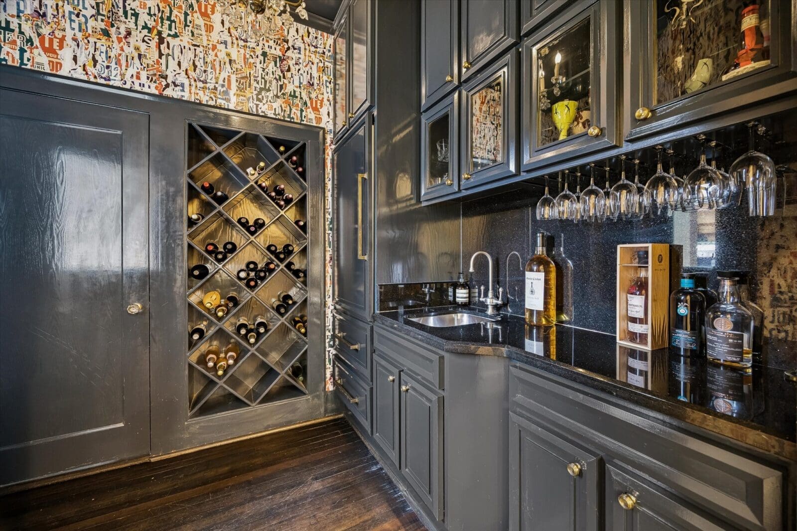 Expansive wet bar and wine storage at 15 Courtlandt Place (Photo by Tk Images)