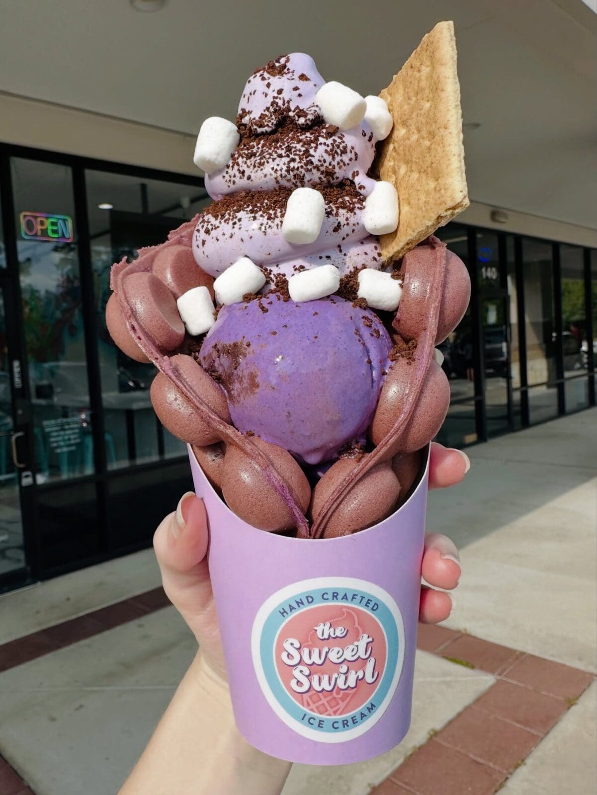 A house-made bubble waffle with ice cream from The Sweet Swirl is a summertime treat. (Photo courtesy The Sweet Swirl)