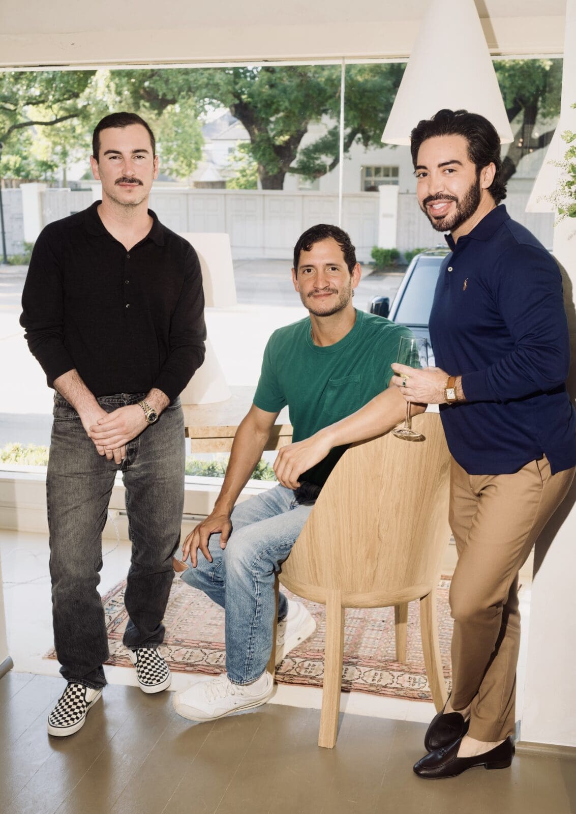Brandon Fontenot, Paolo Cammarano, Mario Tort at the Matt Camron Rugs celebration of its partnership with Rose Uniacke (Photo by Daniel Ortiz)