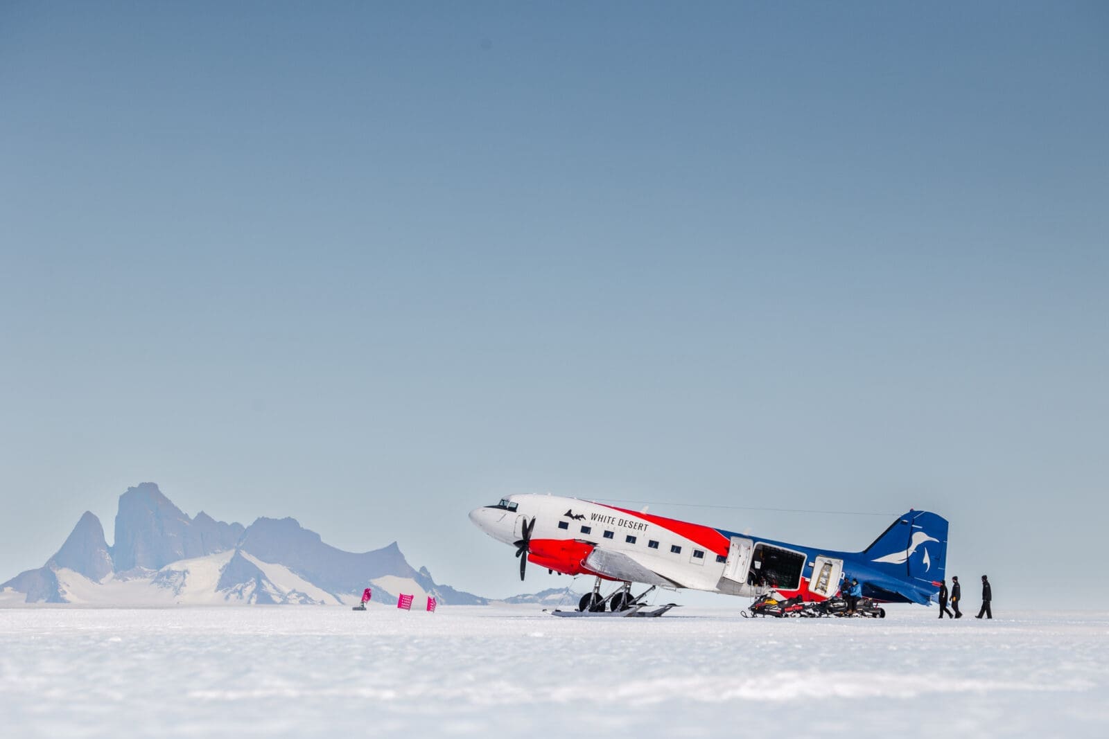 Ski-equipped aircraft, including Baslers and Twin Otters, transport guests from the main camps to remote locations such as the South Pole.