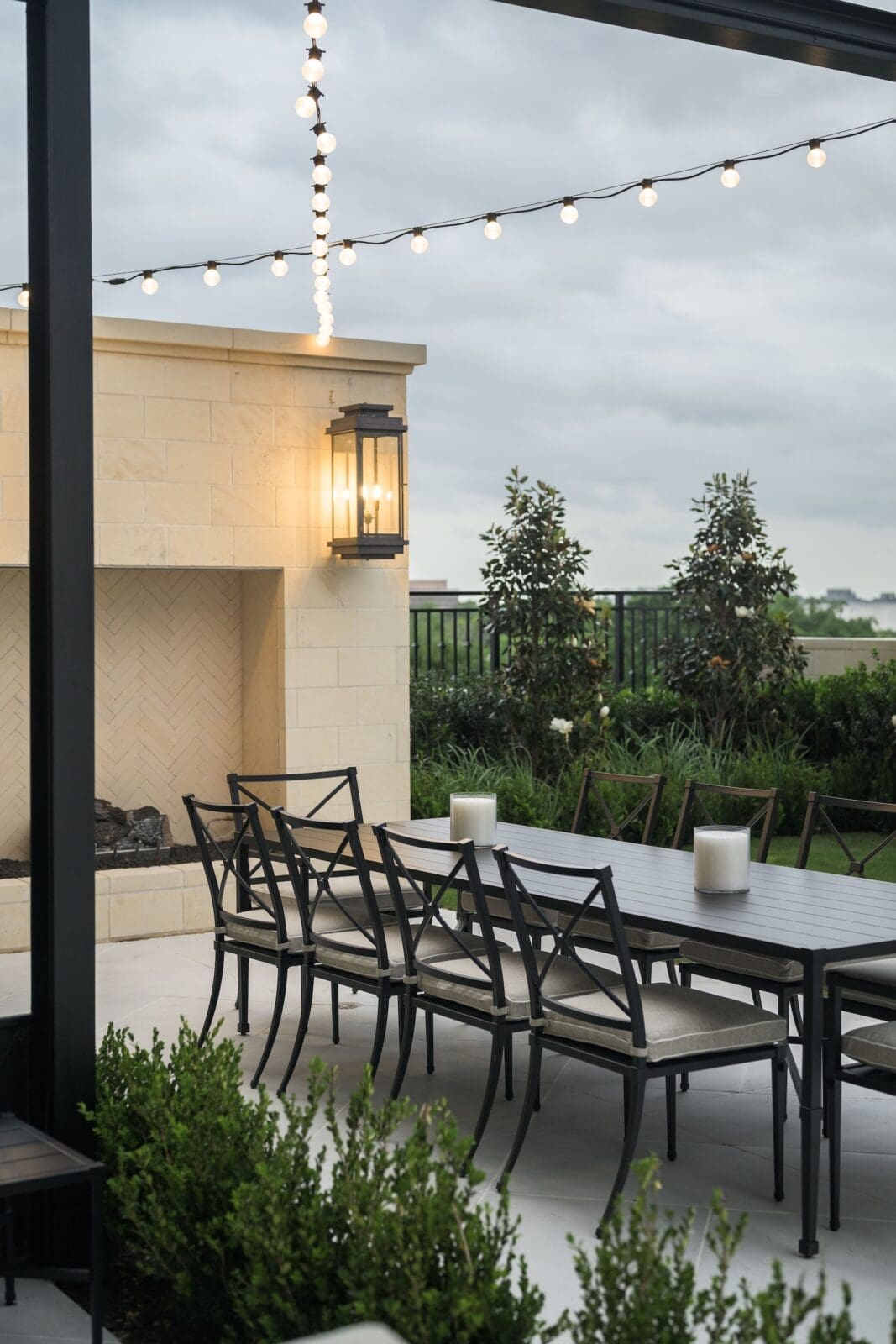 The Langley's four floor is dressed in shrubs and trees providing a verdant backdrop to the amenities.