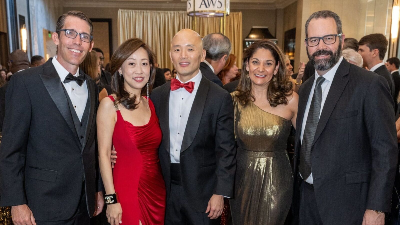 Matt Knoll, Alison Chen & husband, Emily Whittenburg, Jeremy Fingeret at the University of Houston Law Center Alumni Association Law Gala & Auction (Photo by Jacob Power)