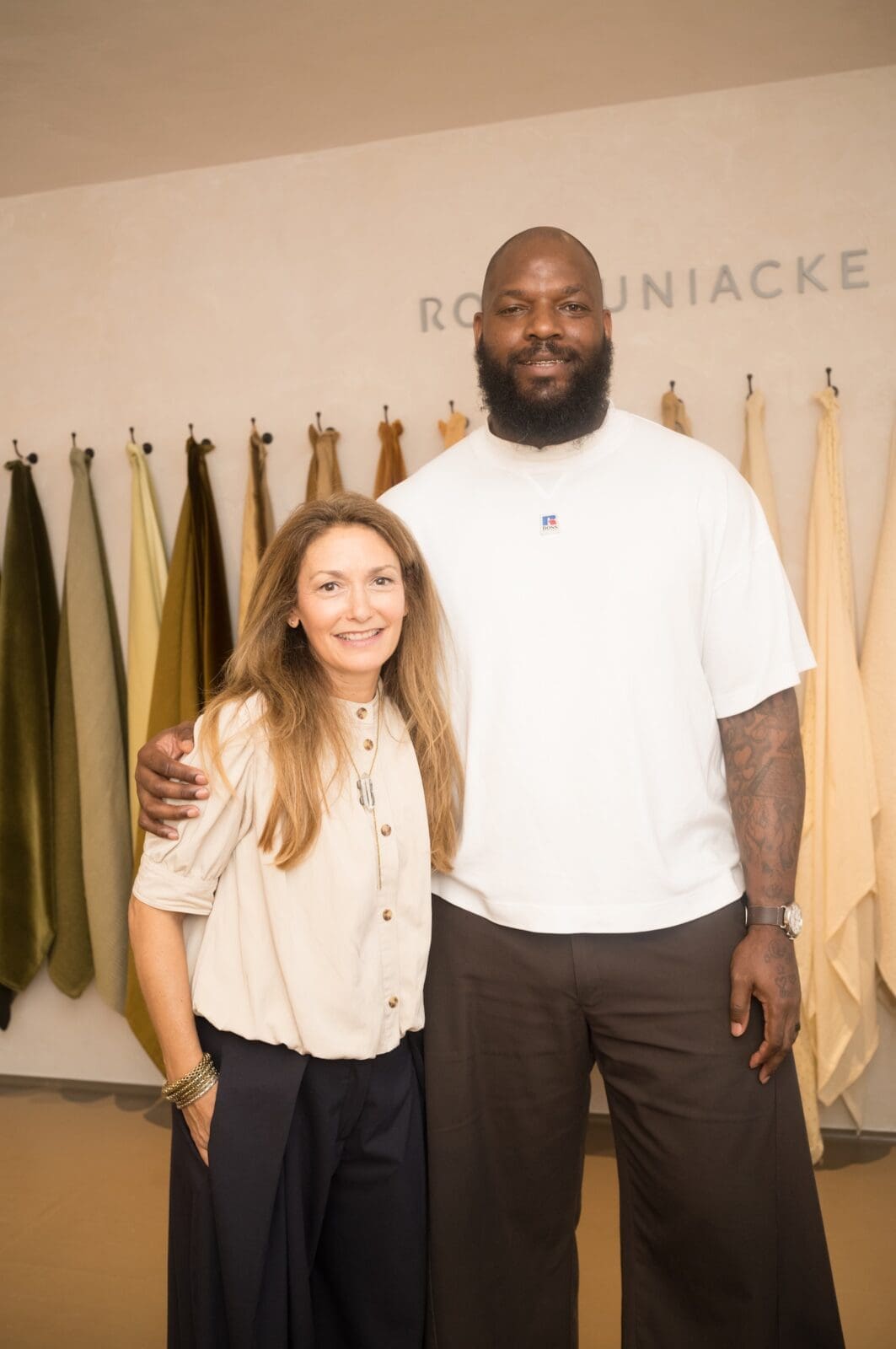 Rose Uniacke's Melissa Corfield and Martellus Bennett at the Matt Camron Rugs celebration of its partnership with Rose Uniacke (Photo by Daniel Ortiz)