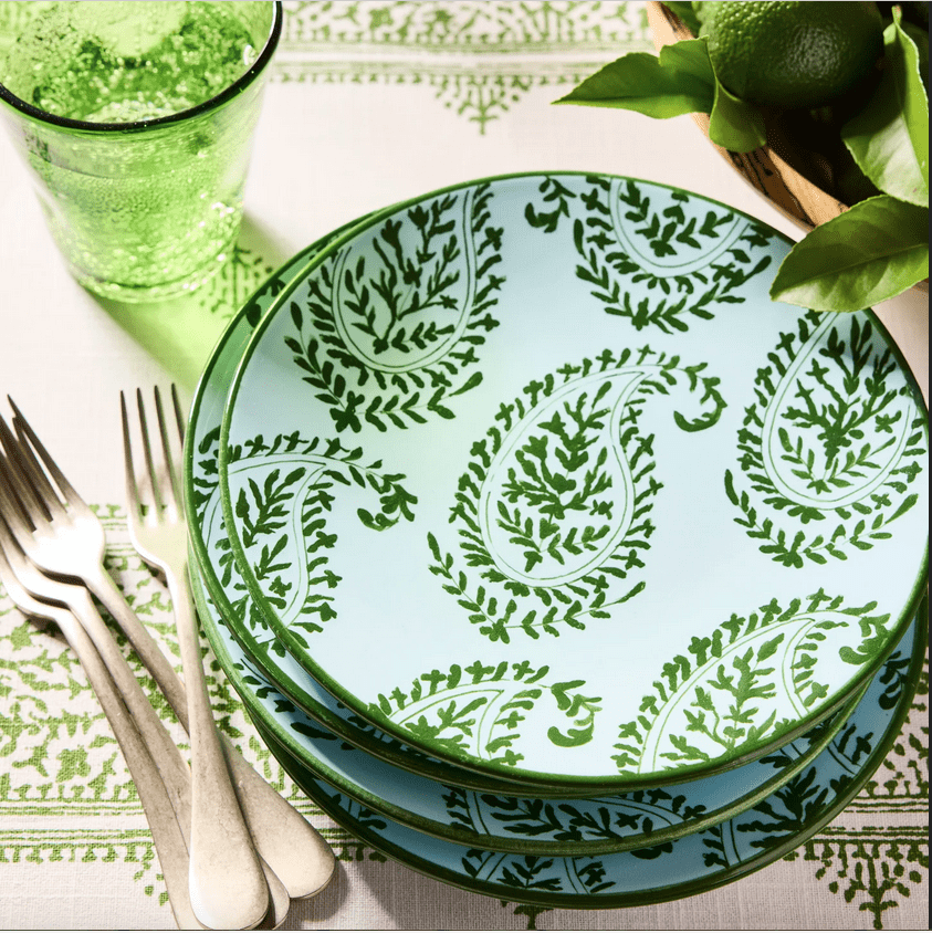 Houchard recommends a set from Peter Dunham that brings color and pattern to the table without trying too hard.
